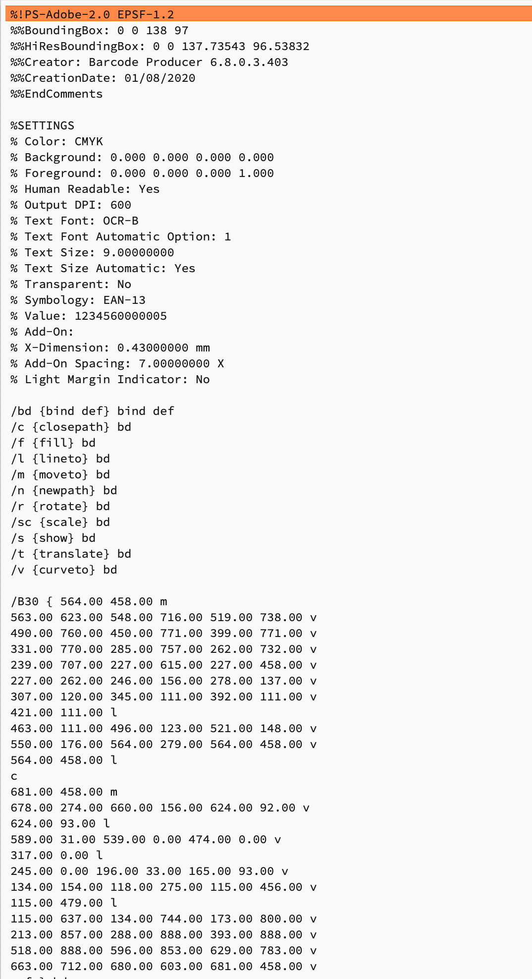 A Barcode Producer EAN-13 barcode with pertinent details and no redundant information