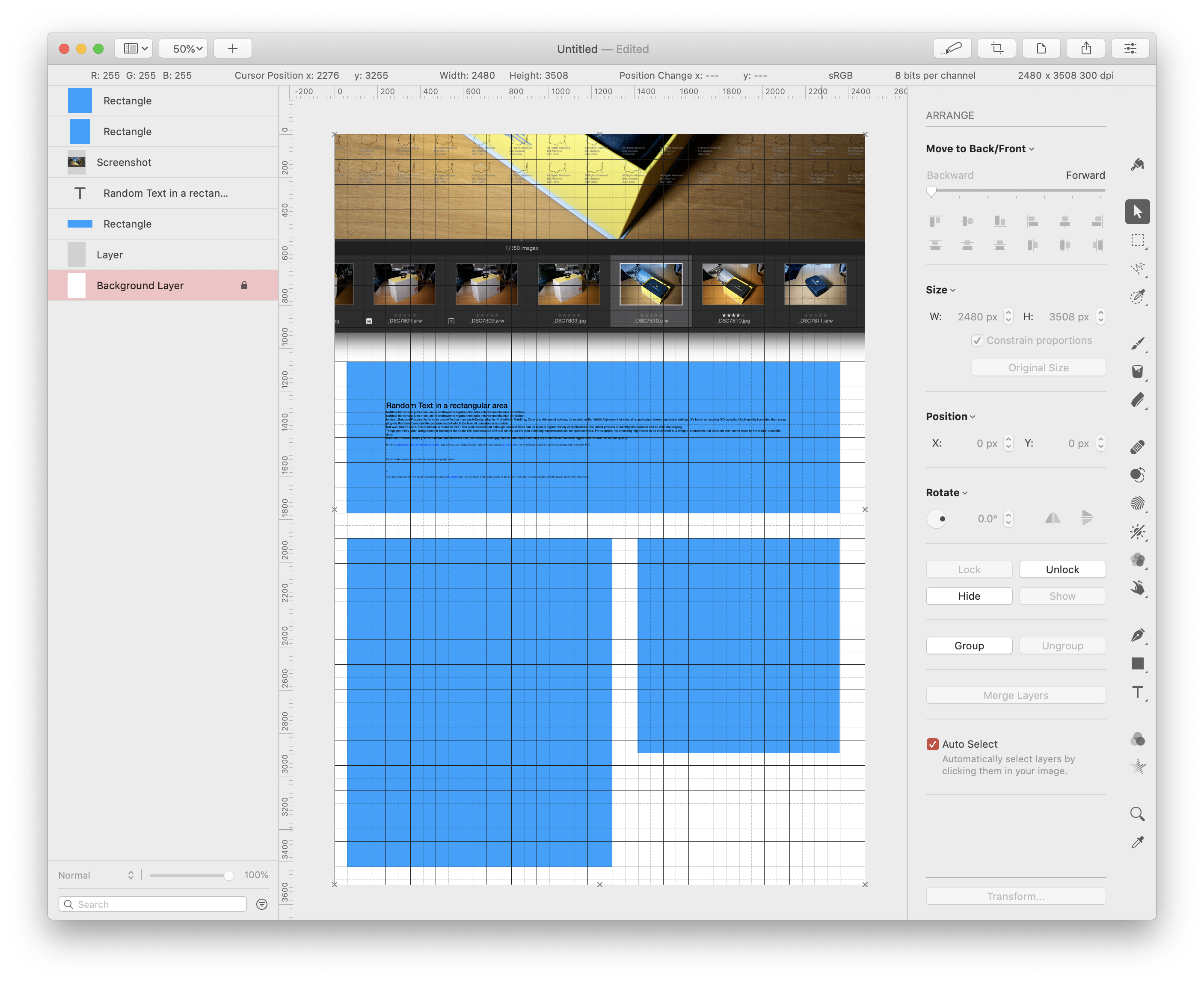 Background layer highlighted in the Pixelmator Pro layout screen
