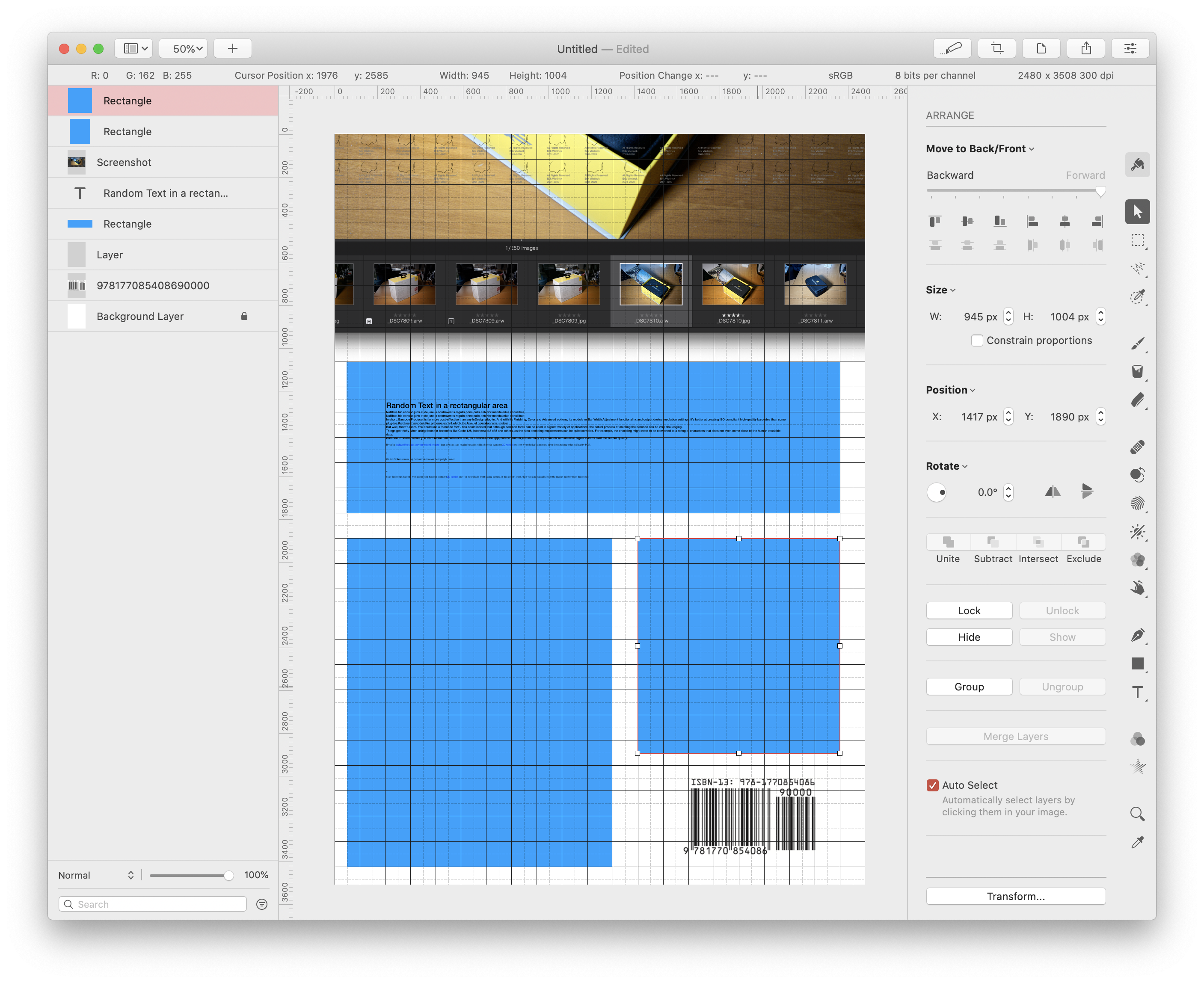 Barcode pasted into the Pixelmator Pro screen