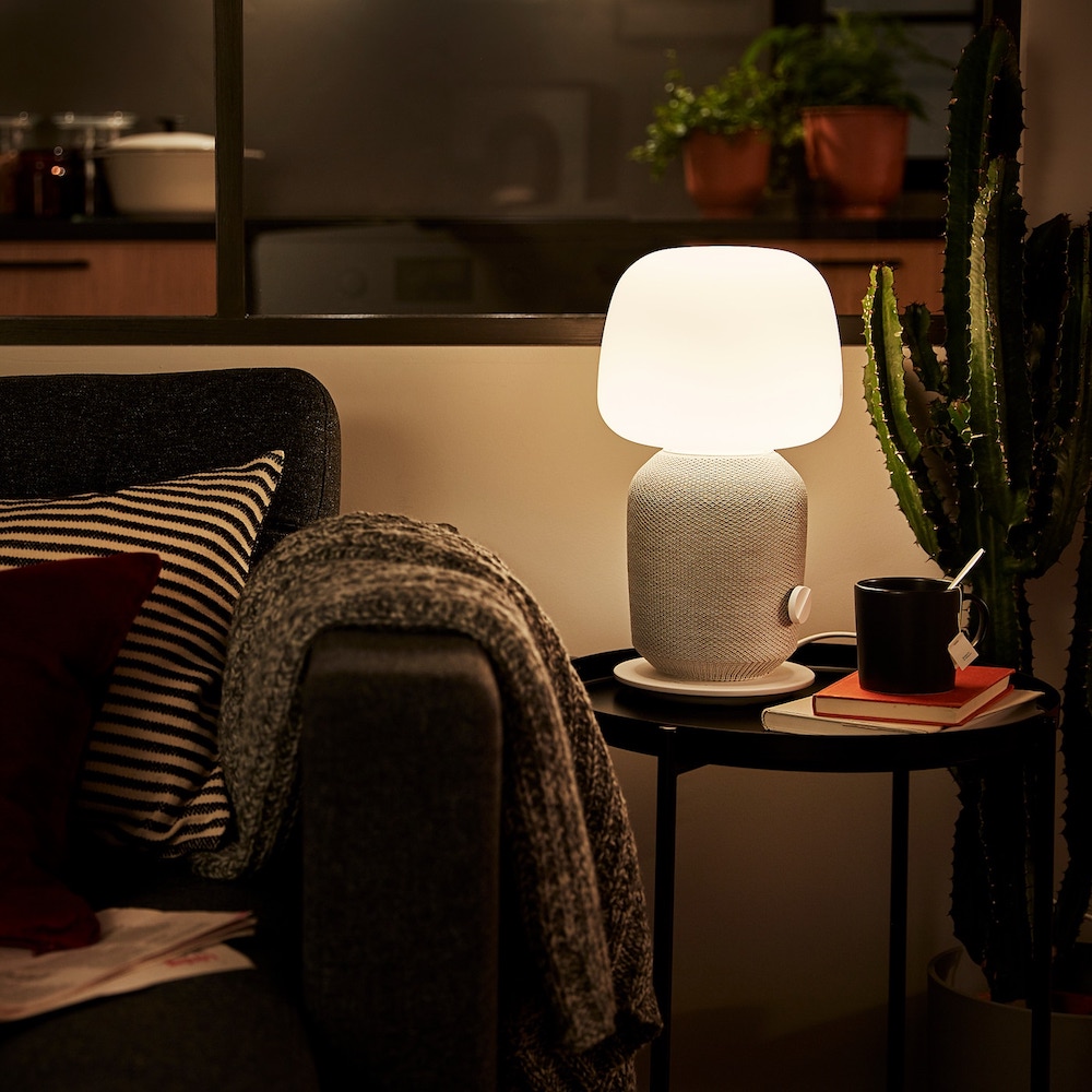 An Ikea Lamp that's base is a speaker.