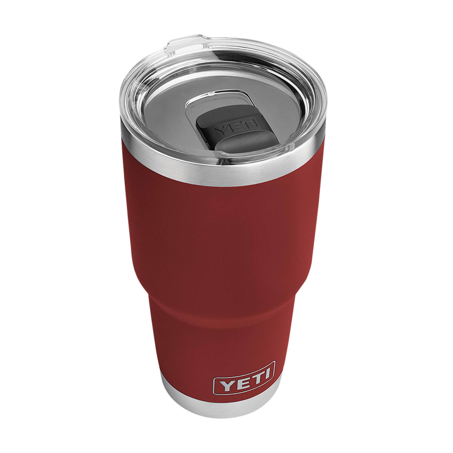 A maroon Yeti tumbler.