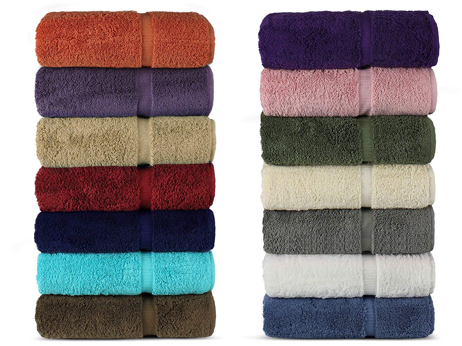 Stacks of colorful towels.