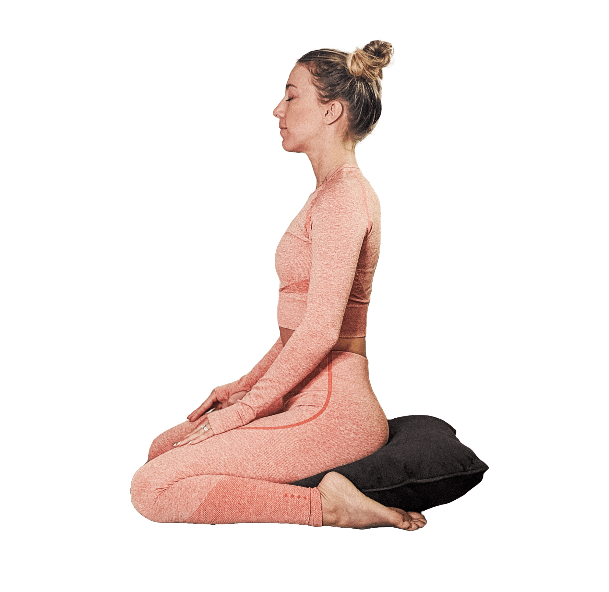 KNEELING ON A PILLOW (HERO’S POSE). Kneel with a pillow under your hips. Your feet may be under the pillow or wider than (outside of) the pillow.