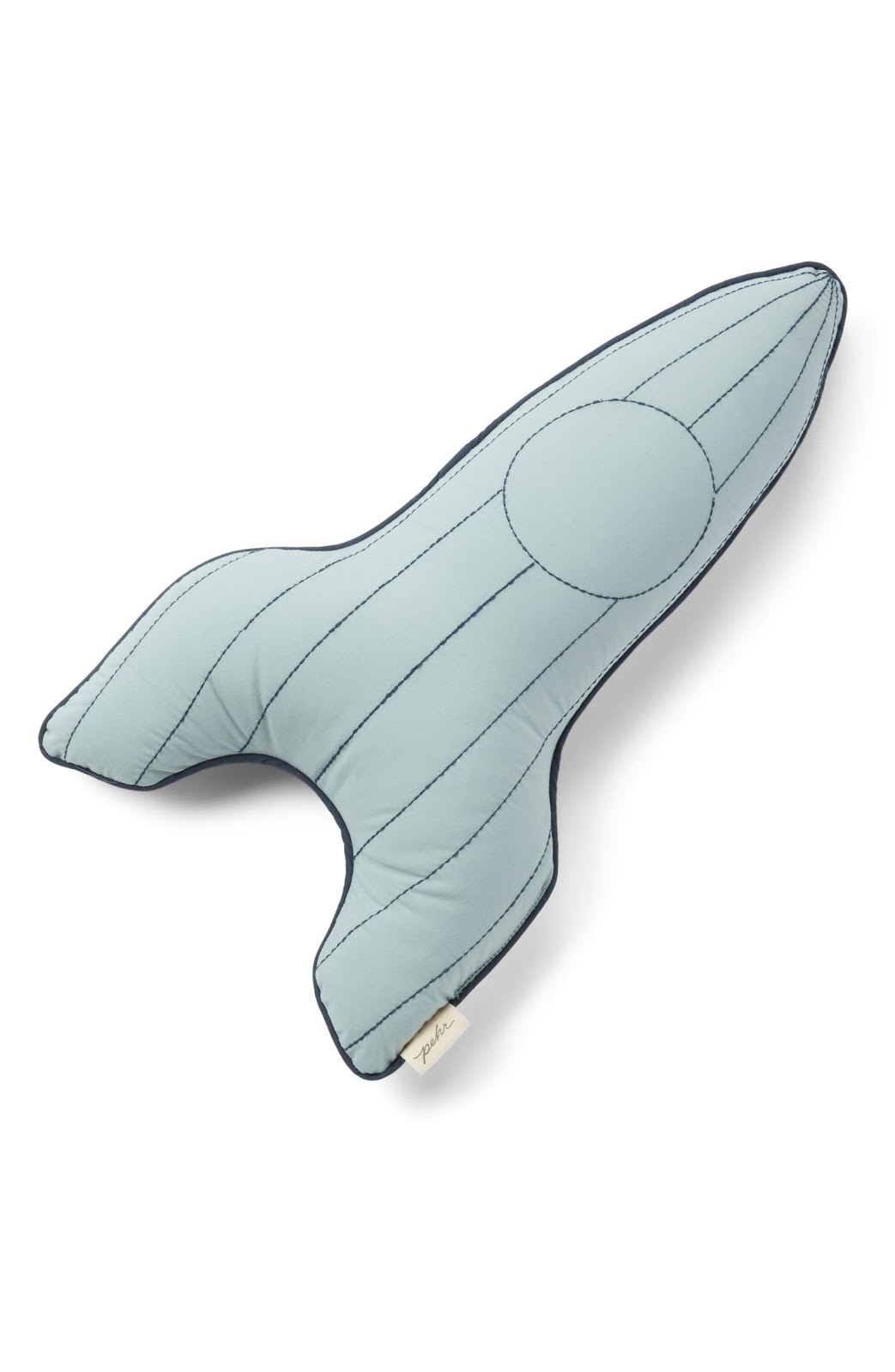 A pillow shaped like a rocket ship.