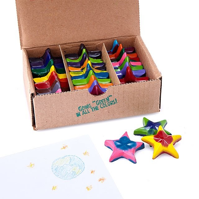 Stars made out of recycled crayons.