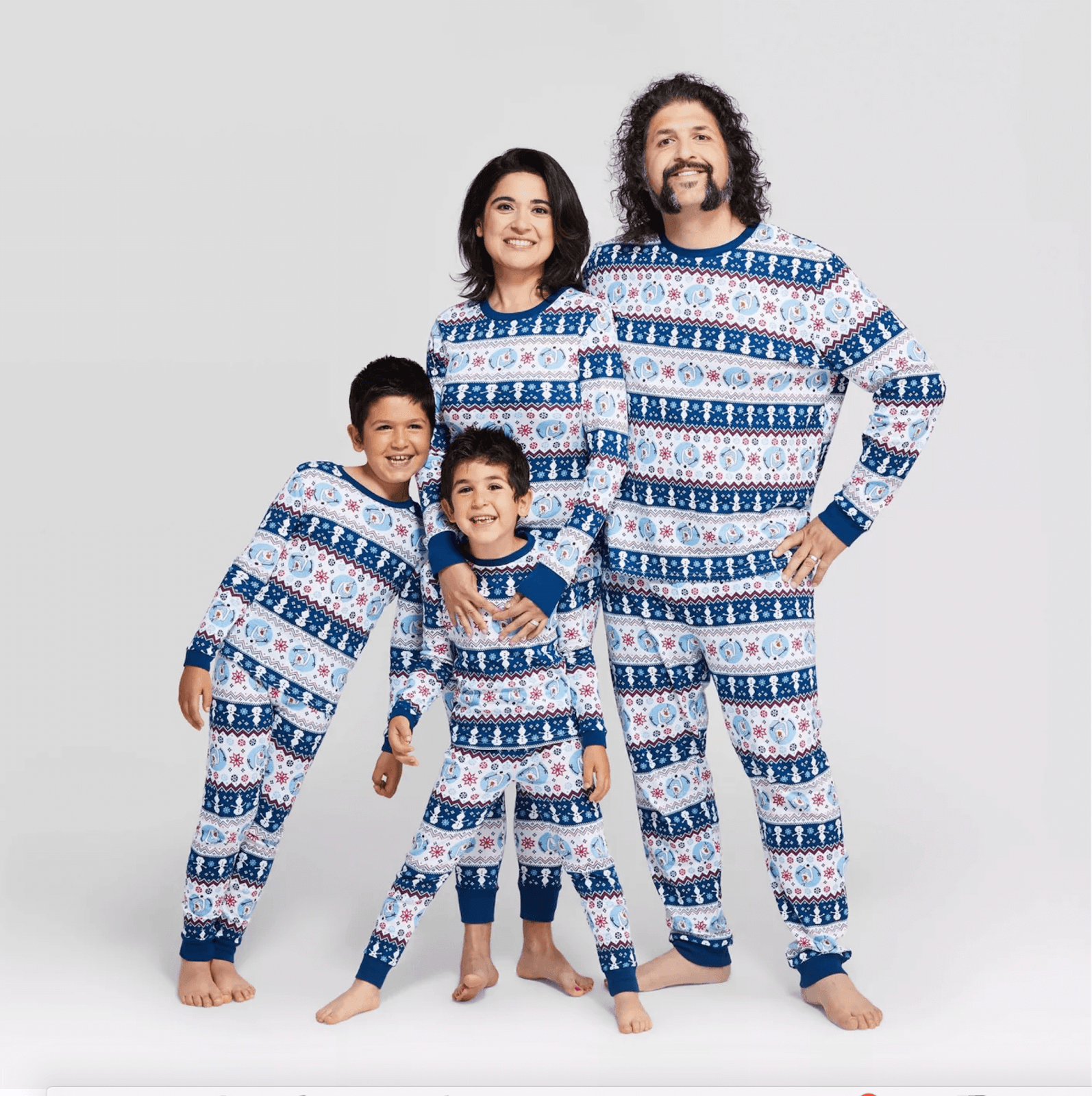 A family in matching pajamas.