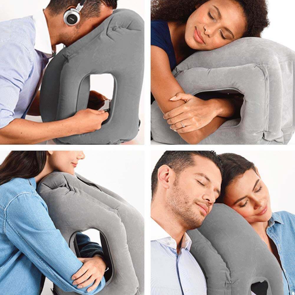 A series of images of a giant inflatable pillow.