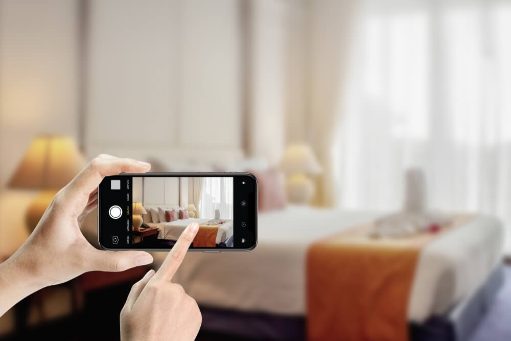 taking a photo of hotel room