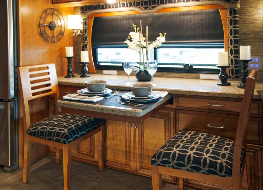 Small kitchen table set for two.