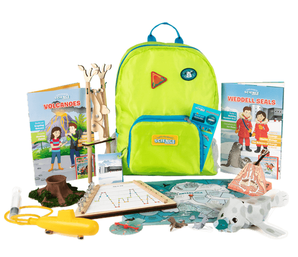 Backpack with science toys
