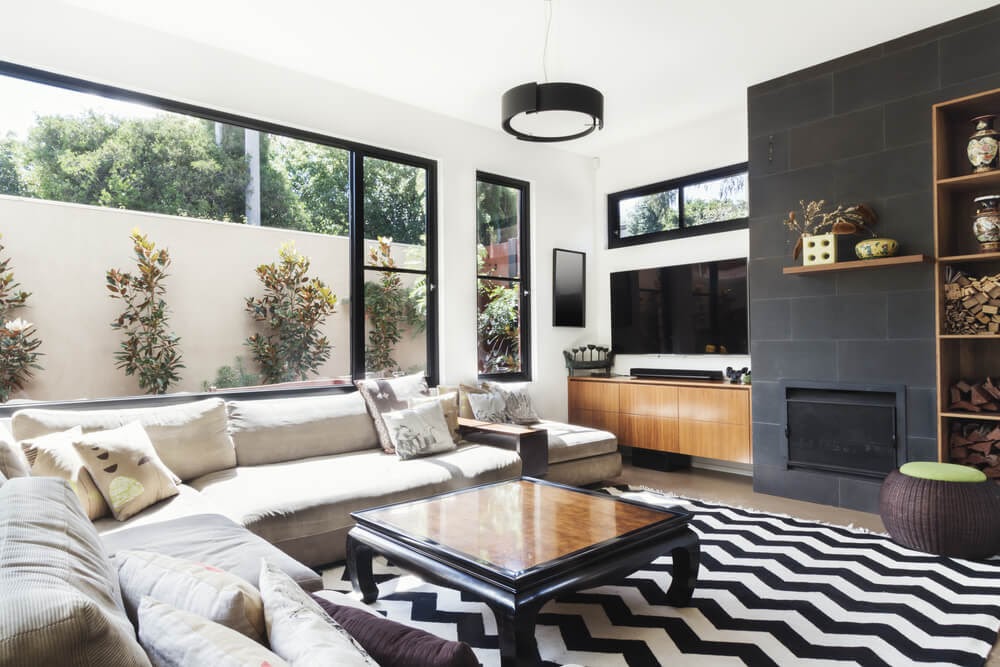 Modern black and cream living room with.