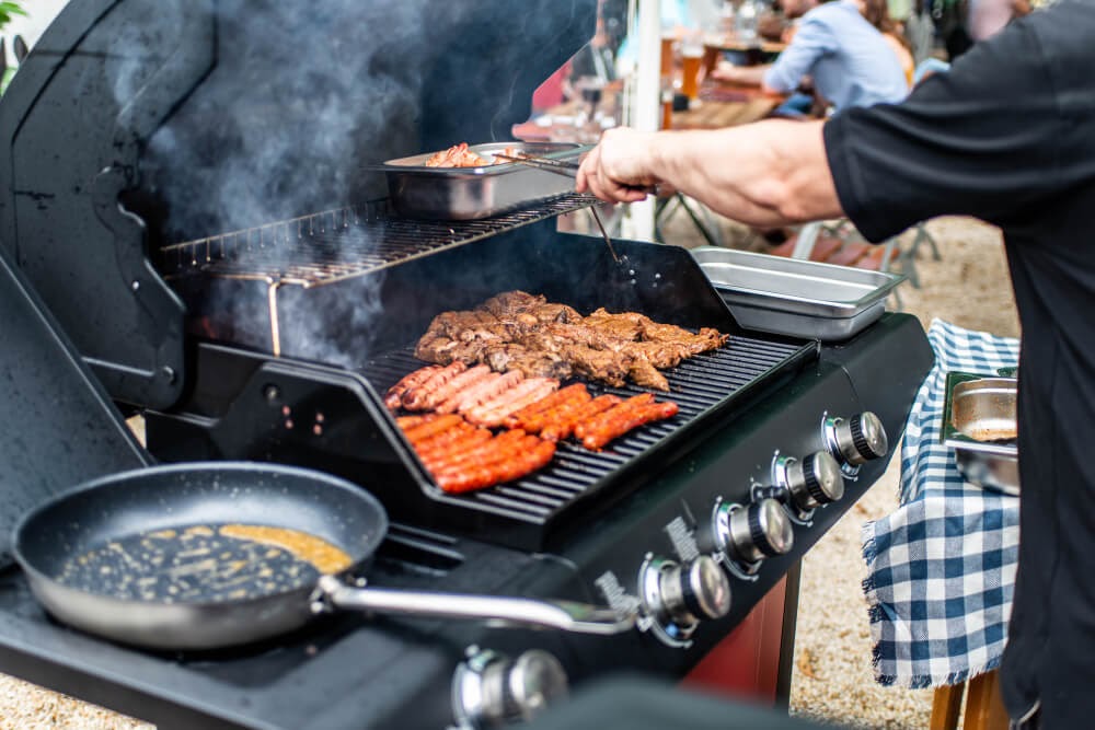 A meaty spread on a gas grill