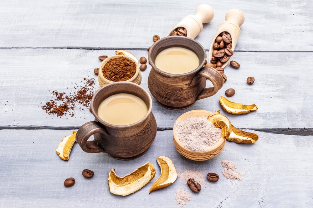 coffee beans and mushroom pieces