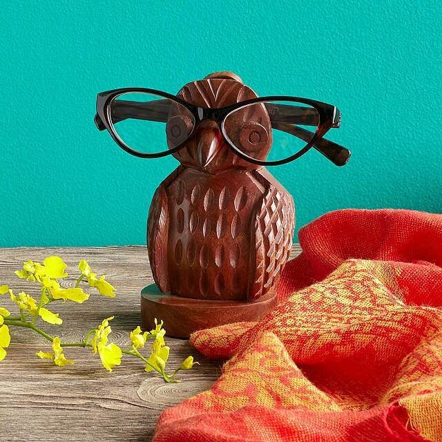 Wood Owl Eyeglasses Holder