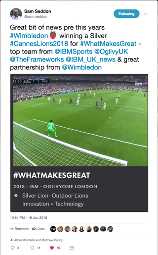 Sam Saddon tweet about Cannes Lions success