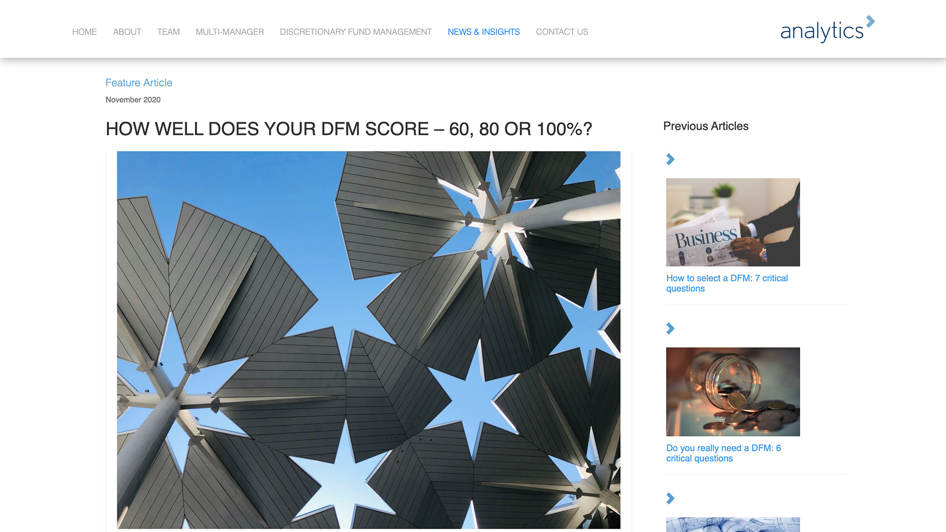 Screenshot of Analytics news and views page