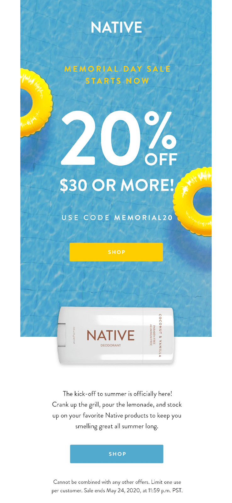 Memorial Day email example from Native