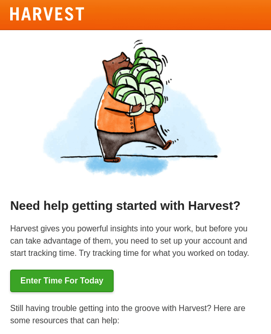 Example of a well-personalized email from Harvest