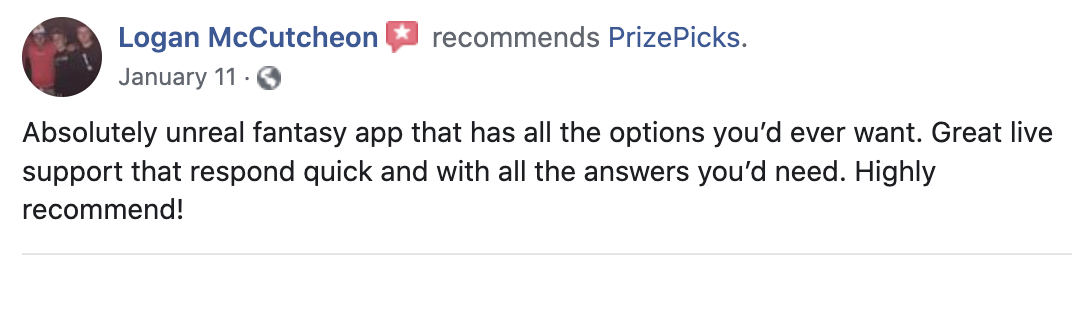 Photo of a positive review from Facebook