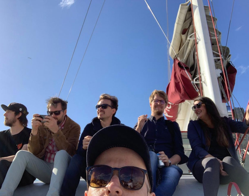 Team selfie on a catamaran