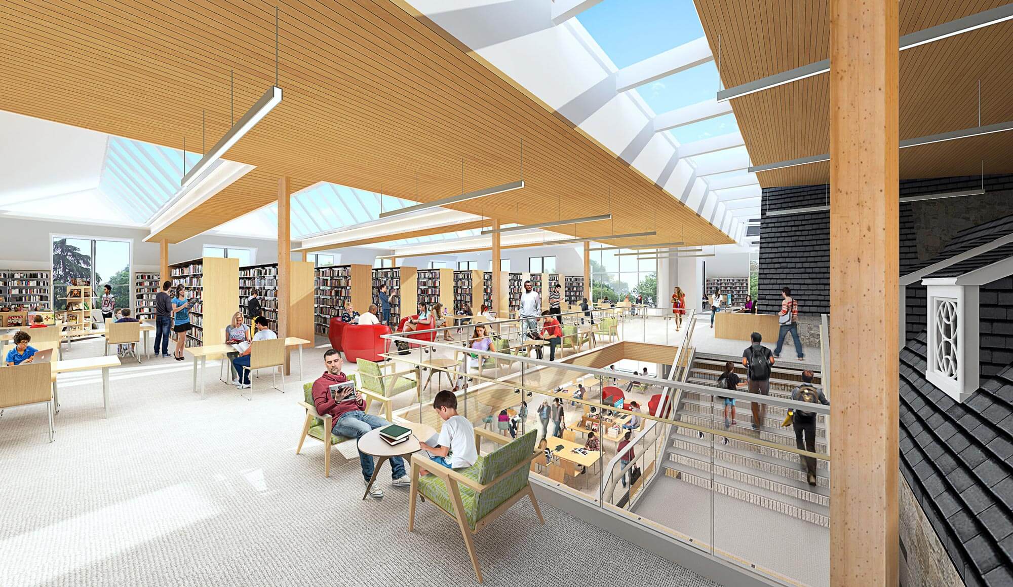 Interior rendering of Jones Library addition