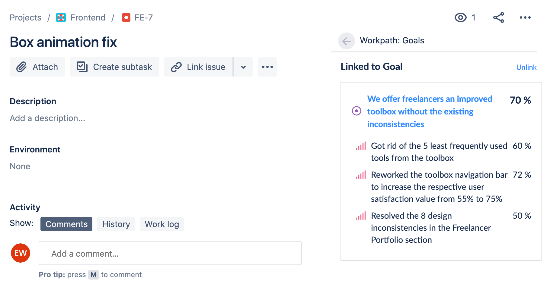 Workpath Goal Room linked to Jira Ticket