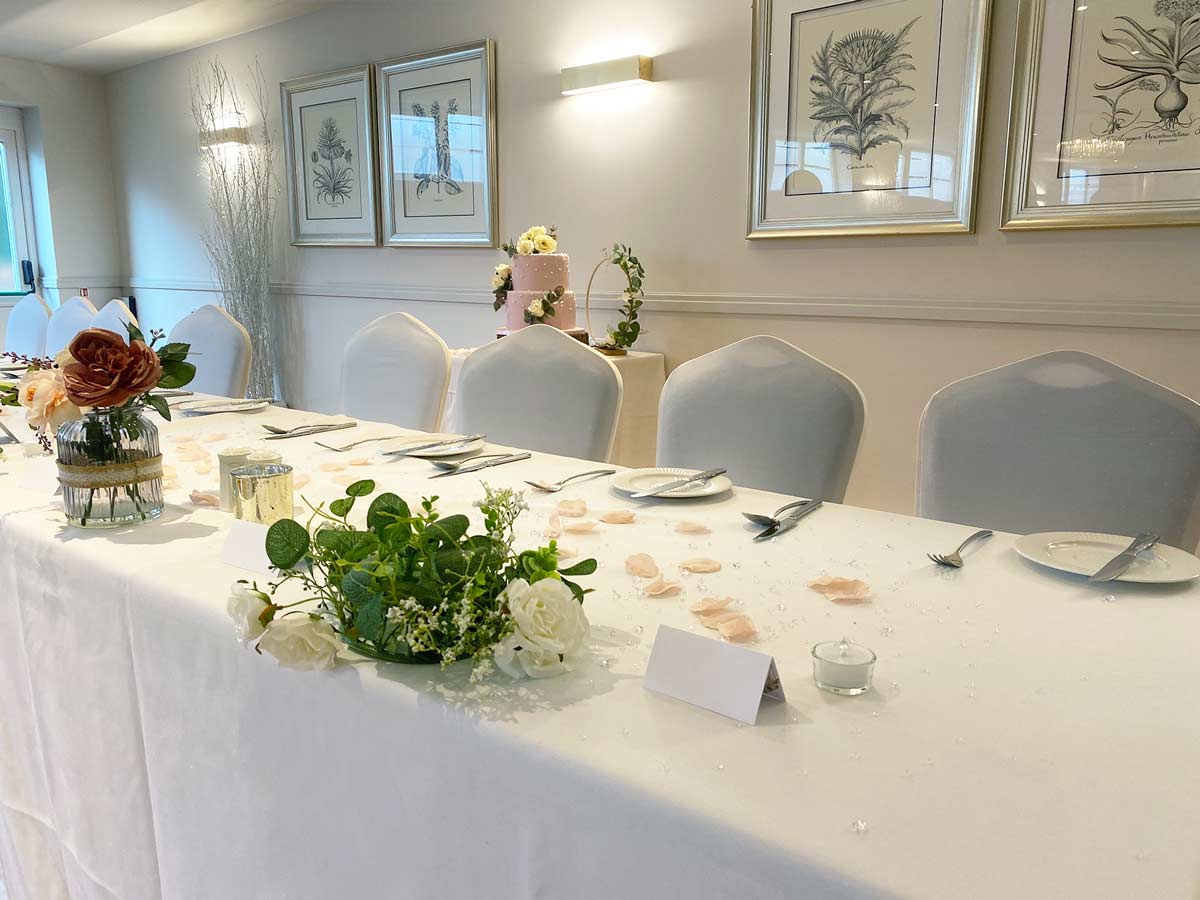 Wedding set up in the Ball room of Hotel Collingwood Bournemouth