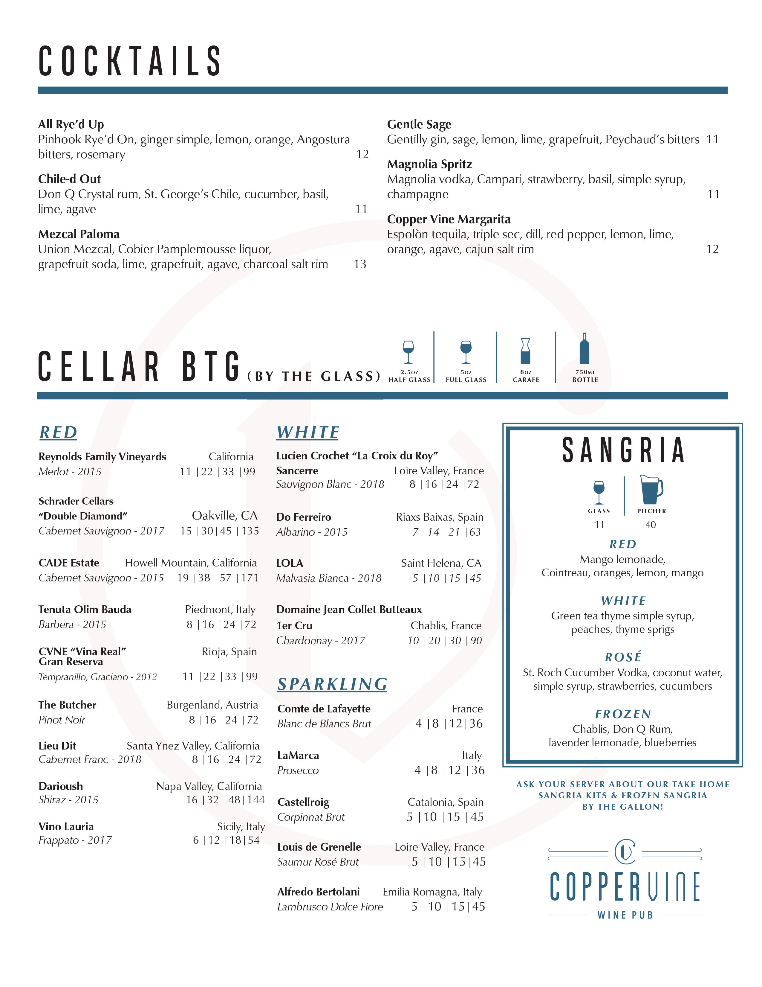 Menu Copper Vine Wine Pub