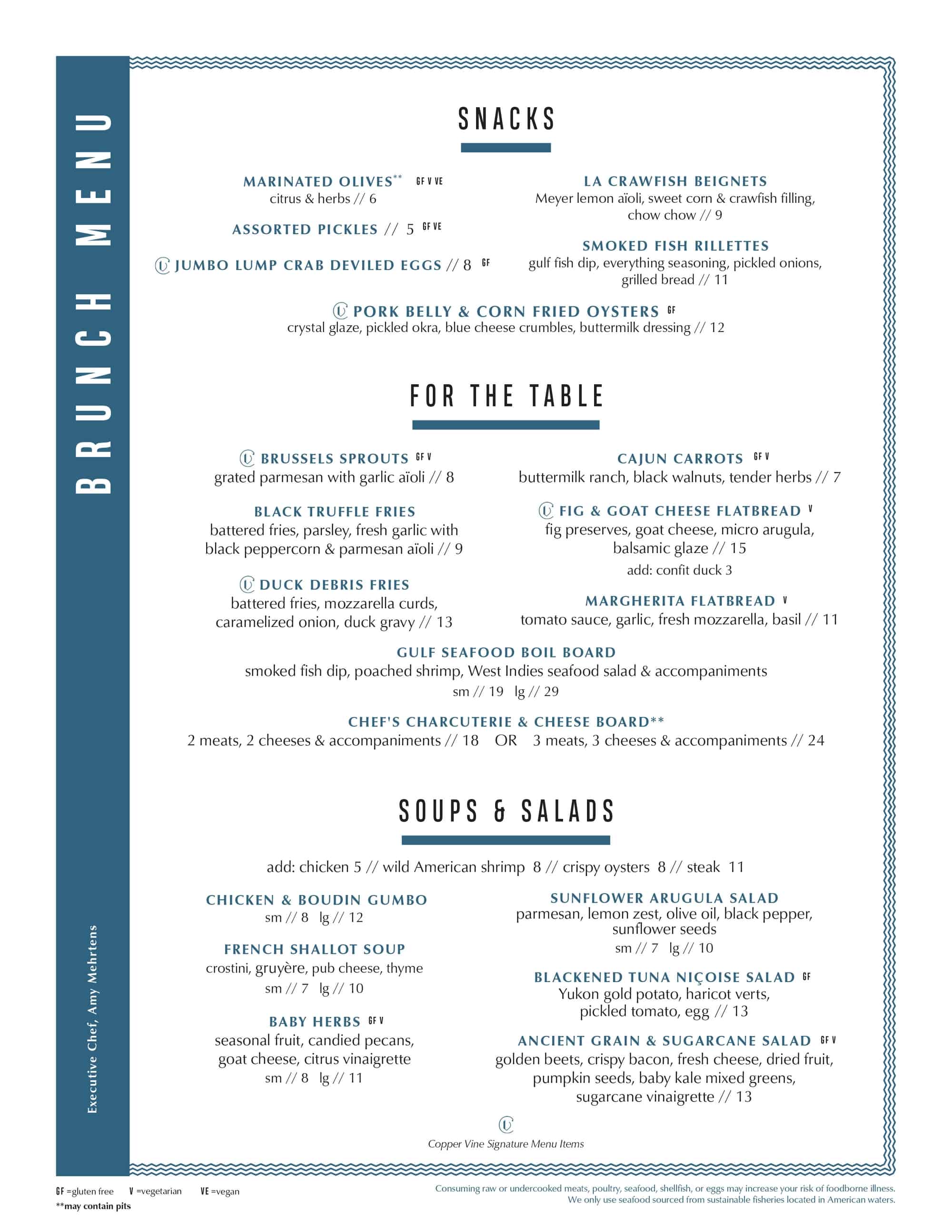 Menu Copper Vine Wine Pub