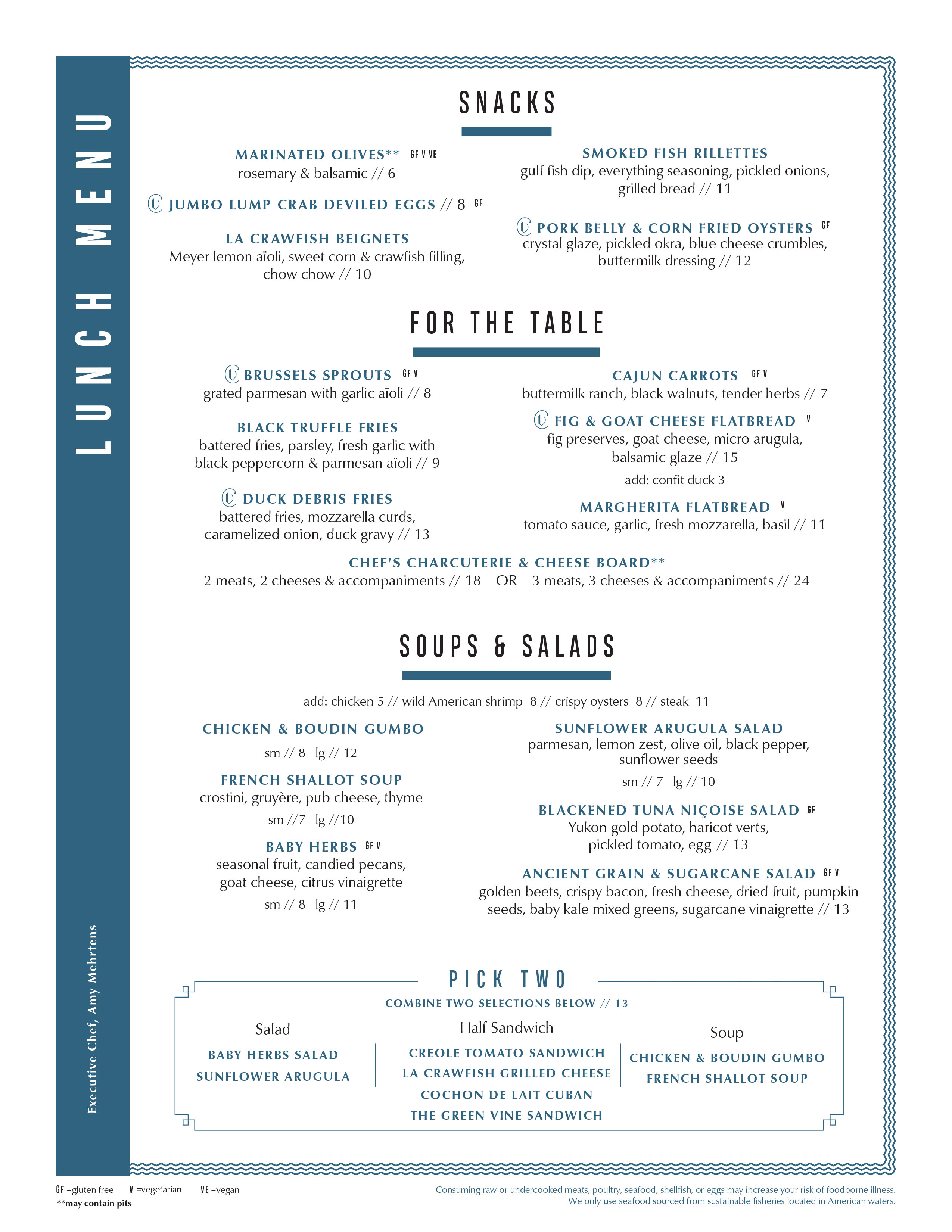 Menu Copper Vine Wine Pub