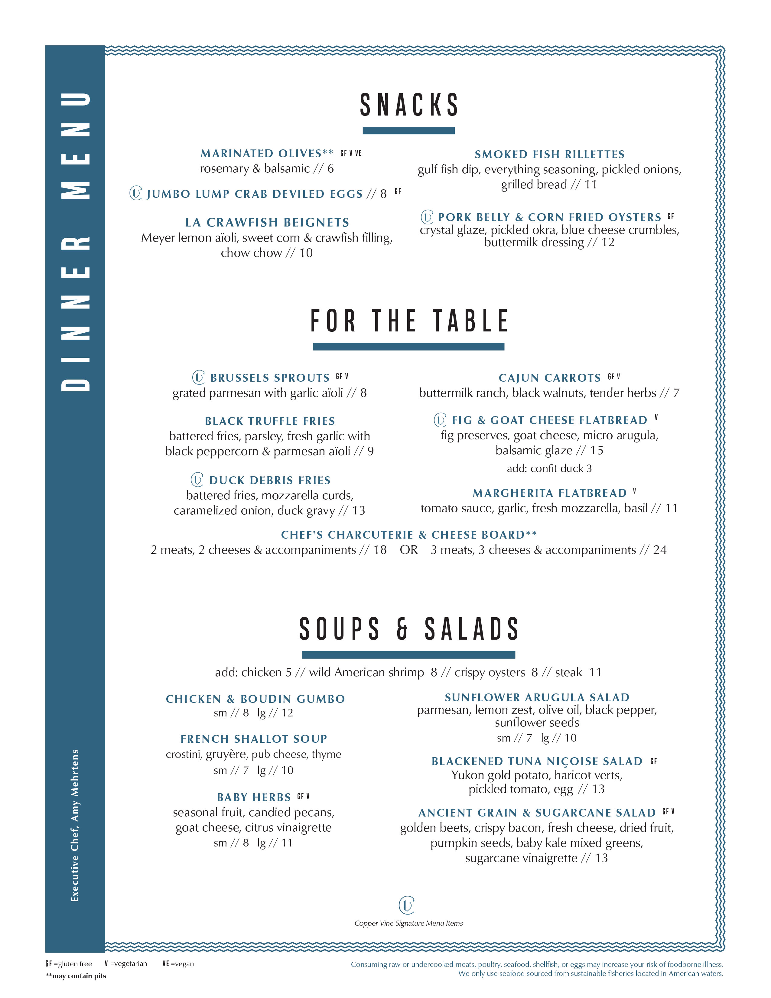 Menu Copper Vine Wine Pub