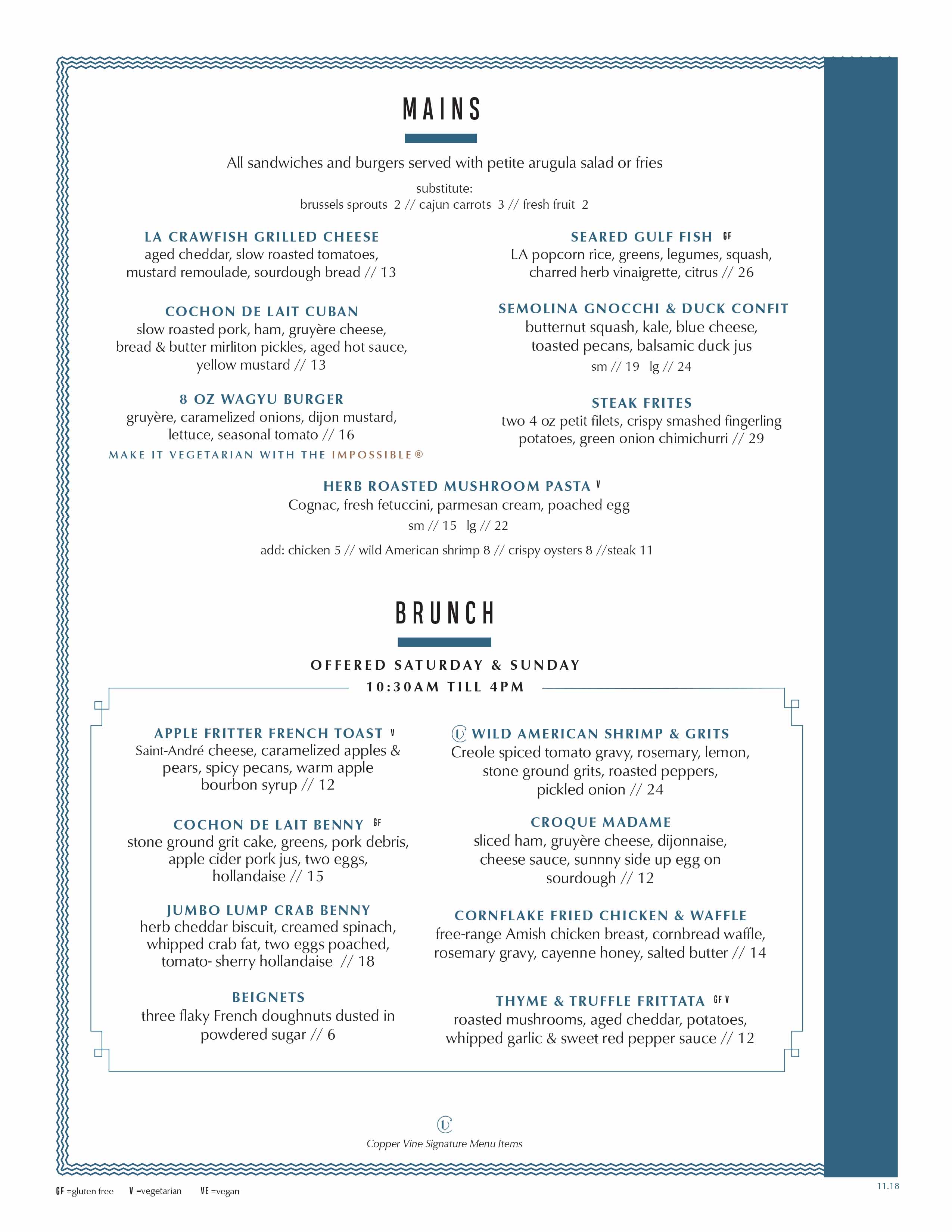 Menu Copper Vine Wine Pub