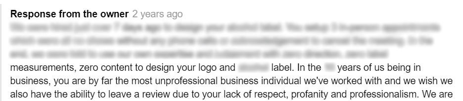 response to review from business owner