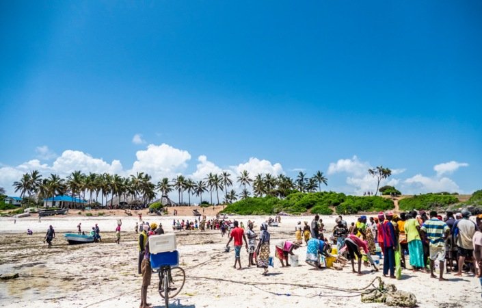 En fest i farger og fiskelukt finner plass på stranden når dagens fangst skal veies og fordeles.
