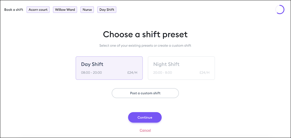Choose the shift preset needed