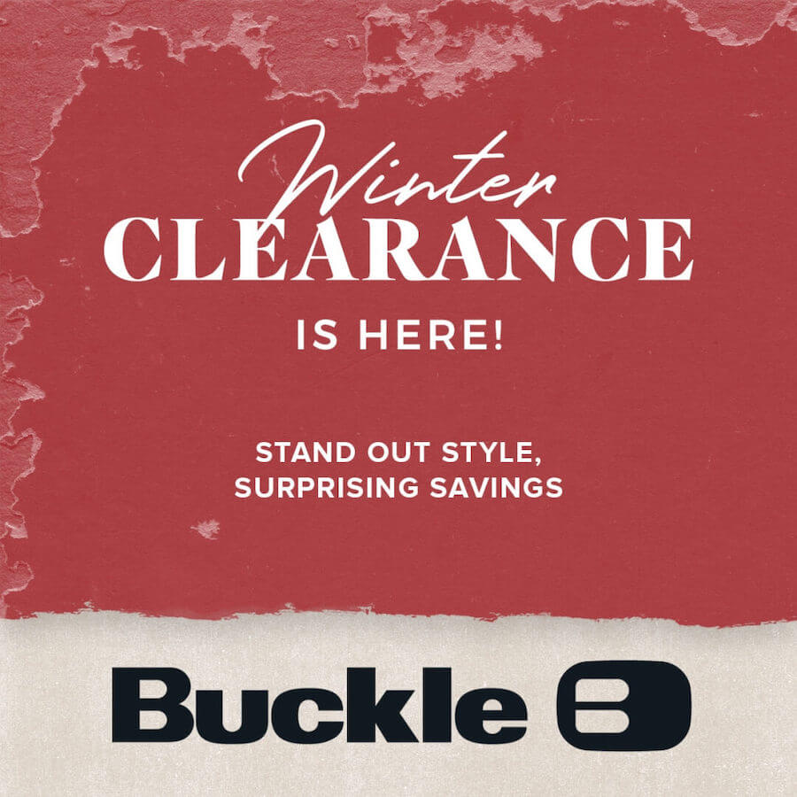 Red poster that says "Winter Clearance Is Here"