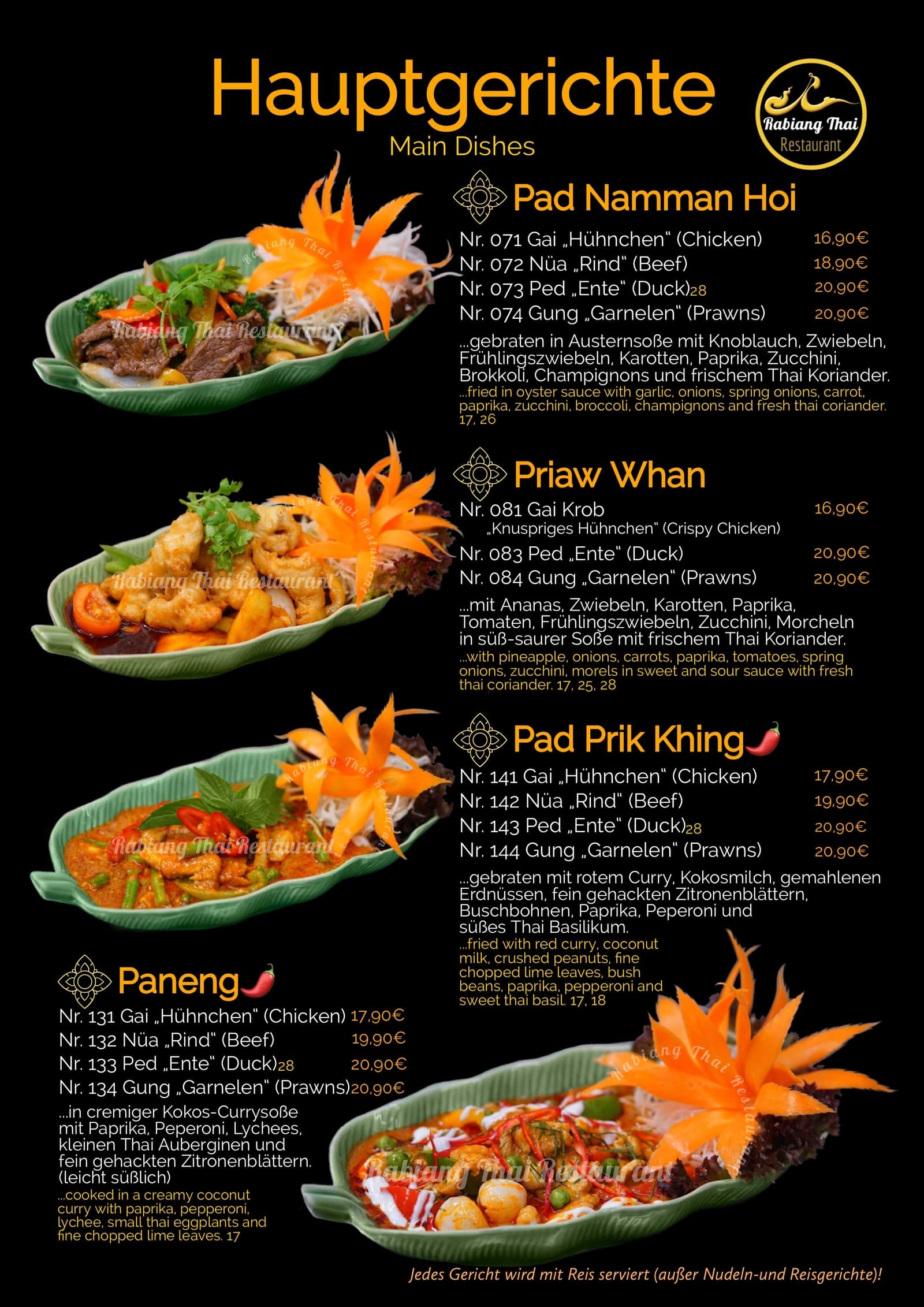 Speisekarte Rabiang Thai Restaurant München