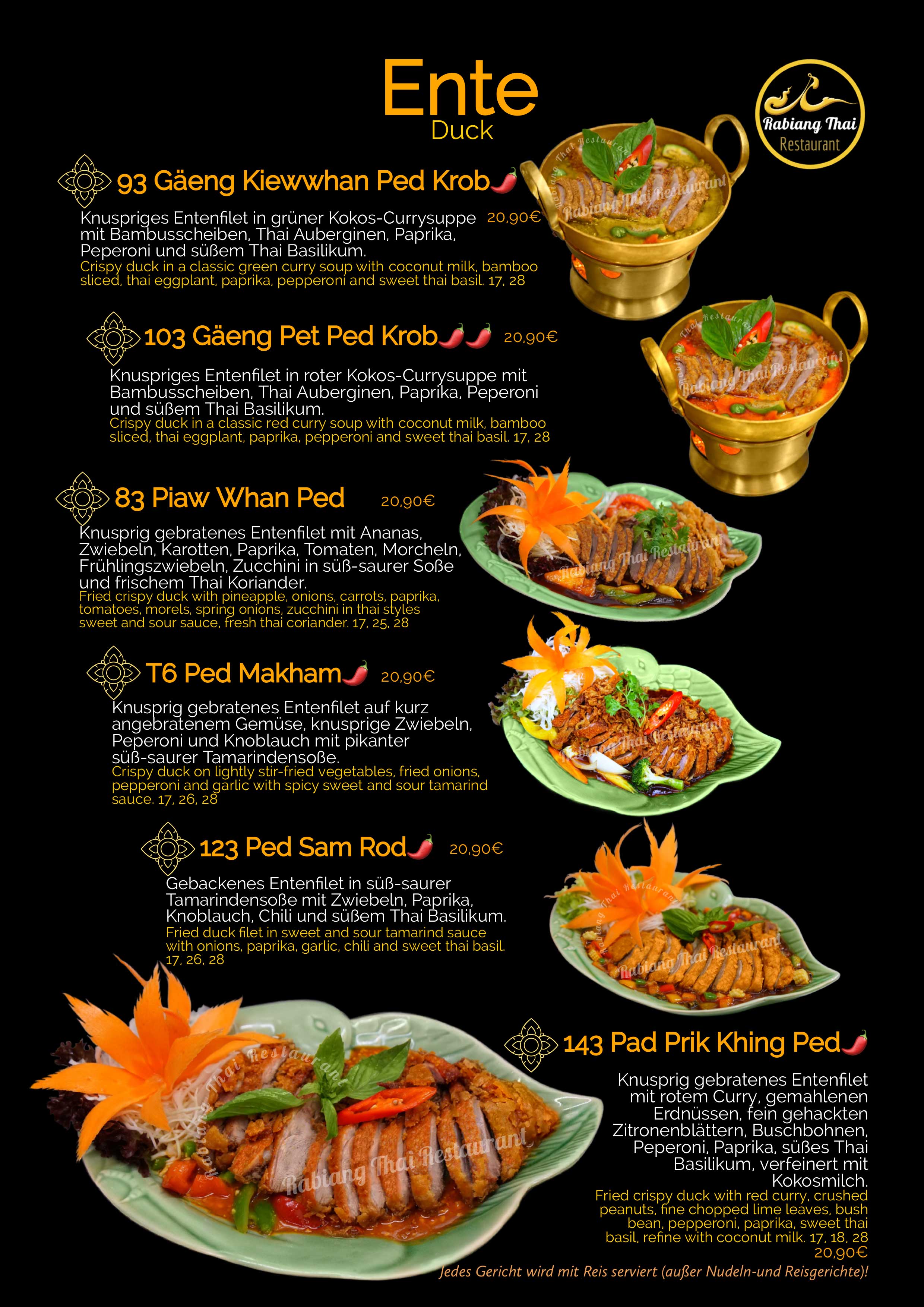 Speisekarte Rabiang Thai Restaurant München