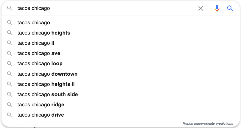 restaurant seo keywords example
