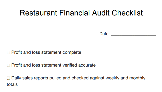 restaurant financial audit checklist
