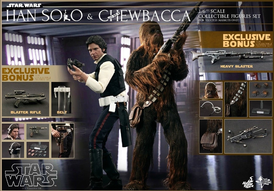 Star Wars Collectible 12 Inch Action Figure Movie Masterpiece Series 1/6 Scale - Han Solo and Chewbacca Set Hot Toys 902268