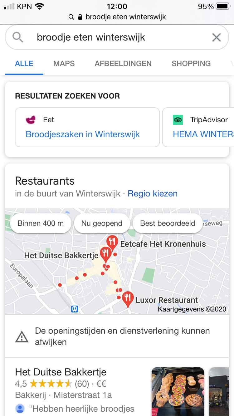 een mobiel local pack screenshot bakker in winterswijk