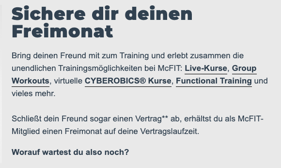 Beispiel Phase 7. Passiver Promoter durch Schenkung eines Gratismonats bei einer erfolgreichen Empfehlung
