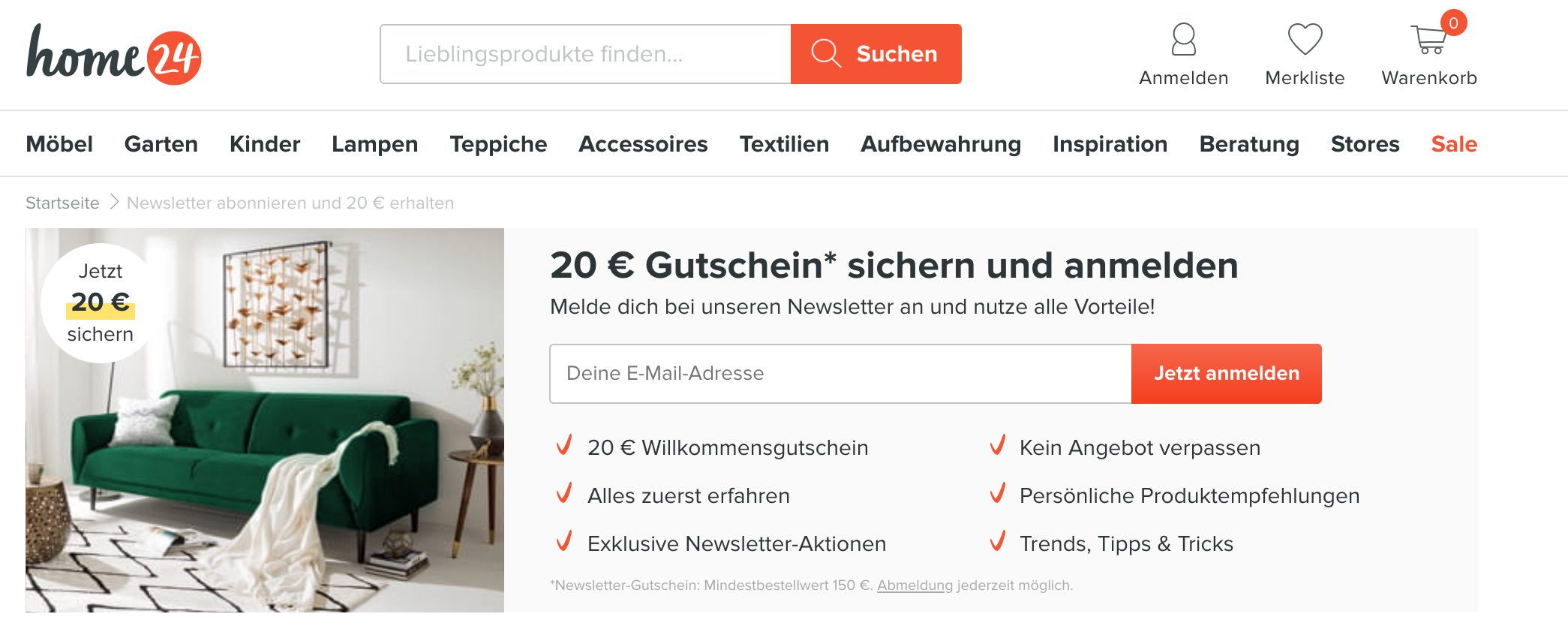 Beispiel Phase 3. Kontaktdaten sammeln durch einen Gutschein bei Newsletter Anmeldung