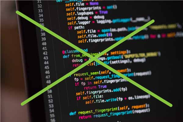 code op scherm met kruis erdoor
