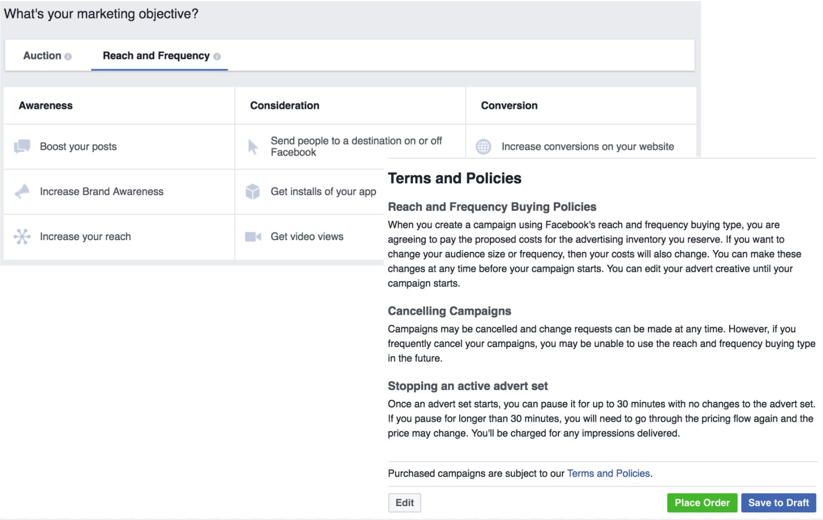 Facebook Reach and Frequency Terms and Conditions