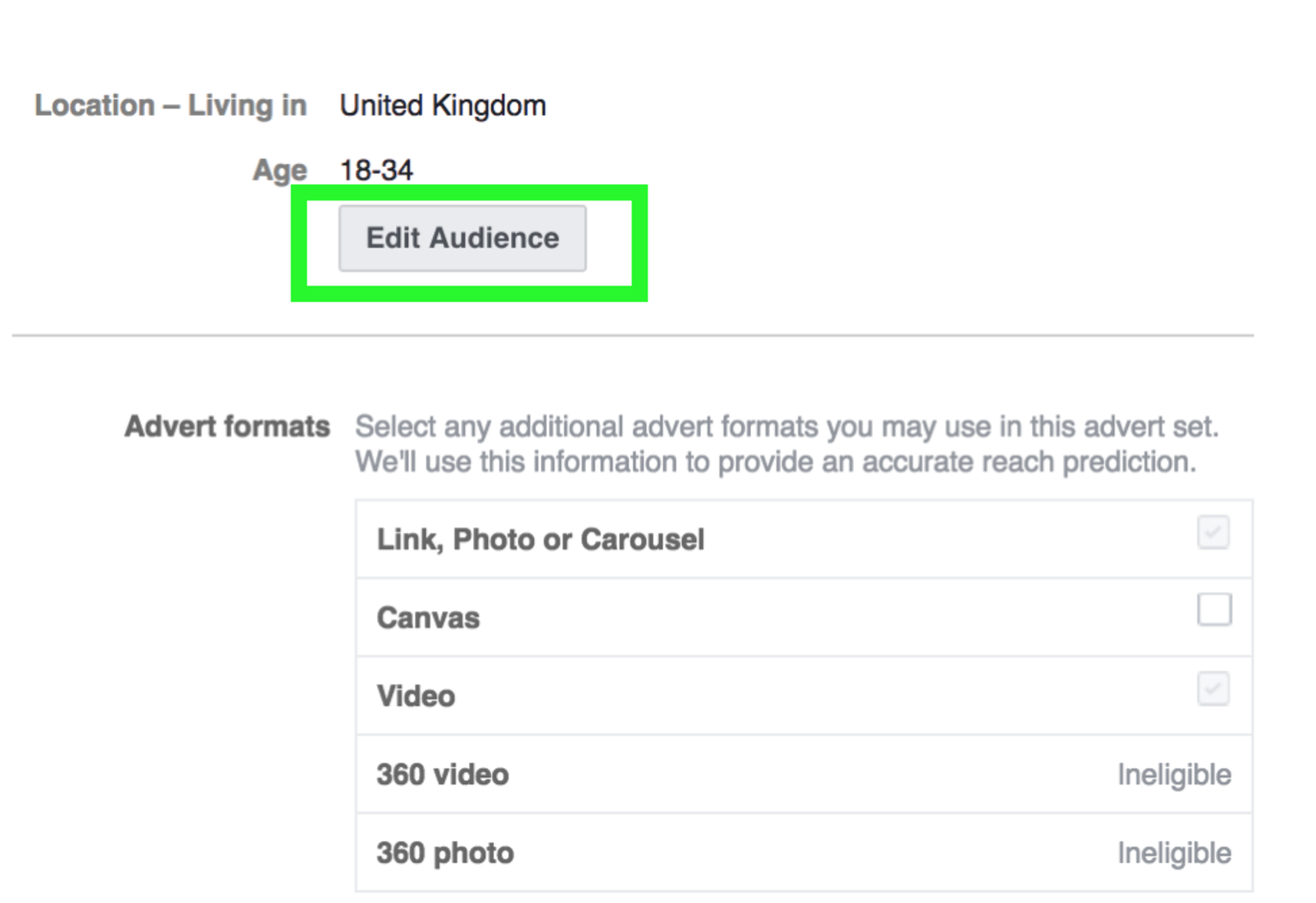 Facebook reach and Frequency - Editing Audience