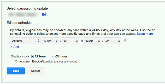Google AdWords Scheduling