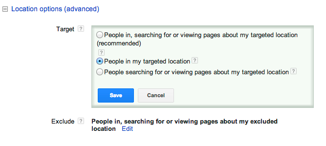 Google AdWords Location Options