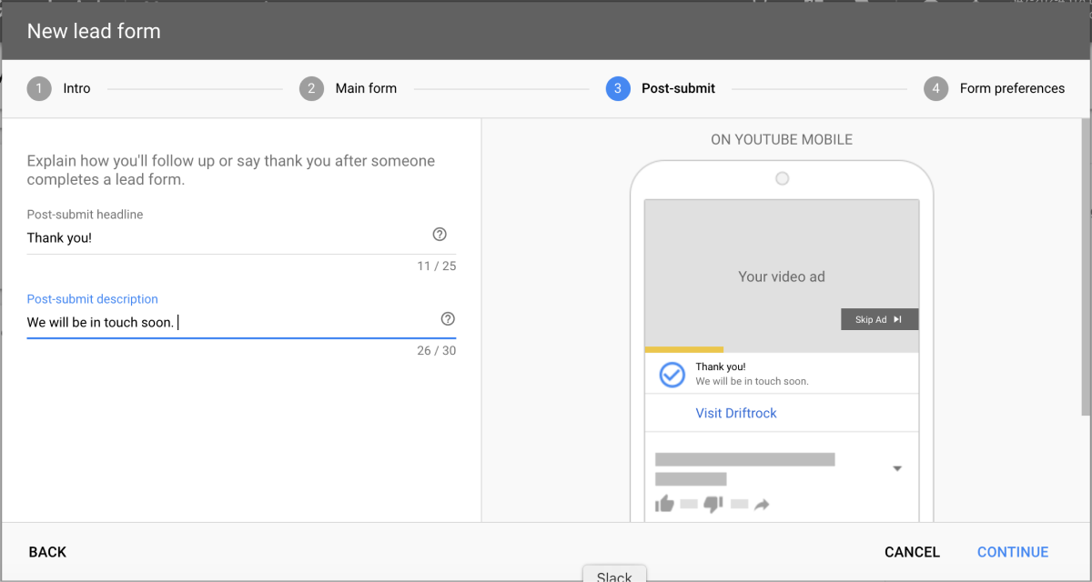 Screenshot - Thank you message